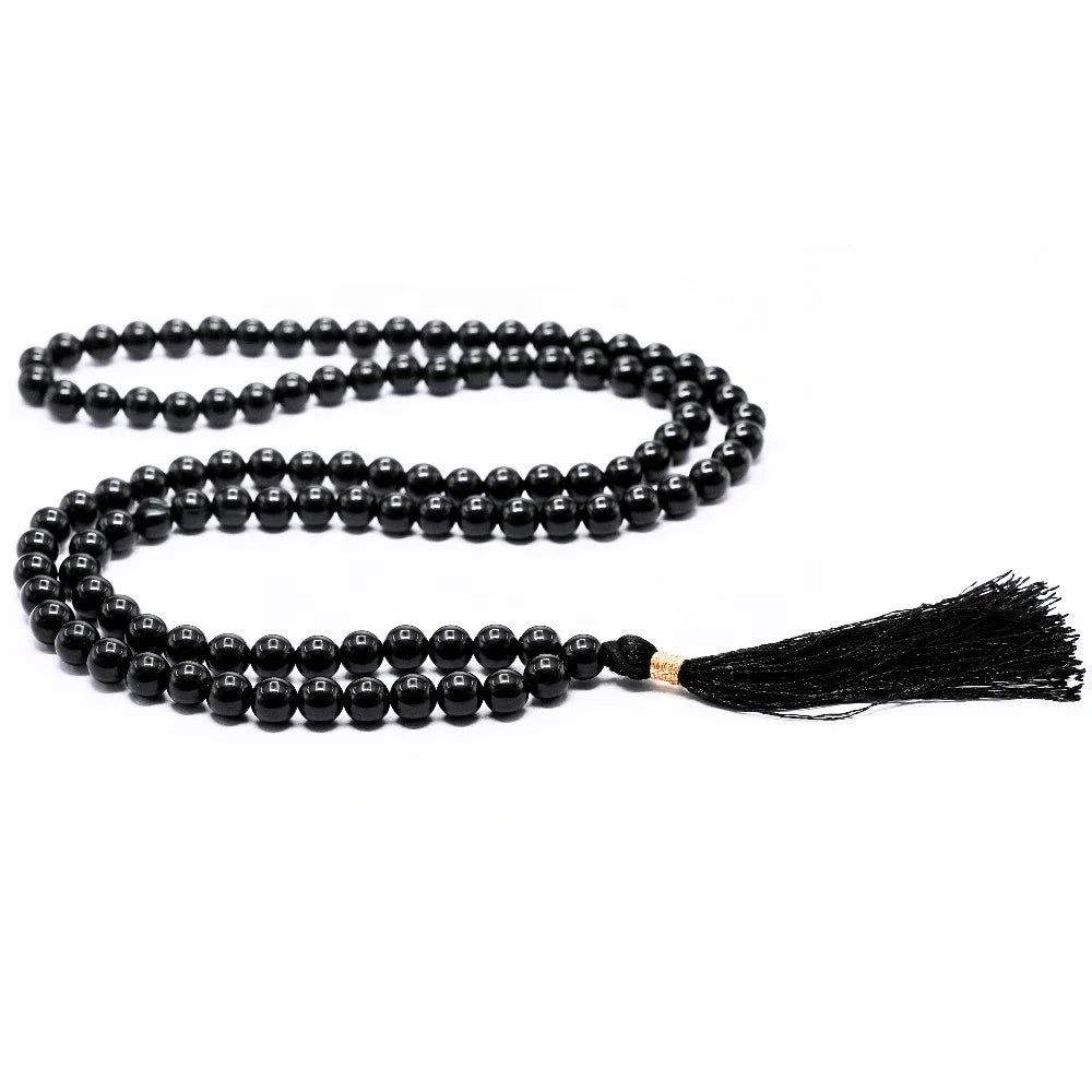 Wholesale Polished Black Obsidian Jap Mala 8mm Crystal Stones Yoga Meditation Feng Shui Buddhism Reiki Love Mascot-108 Beads