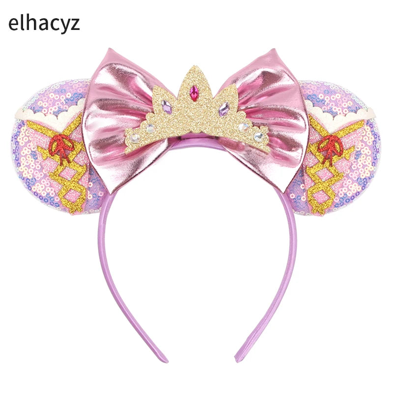 Fashion Cute Mouse Princess Headband 3.3"Ears For Kids Rapunzel Hair Band Women Hair Accessories Girls Sequins Bow Headwear