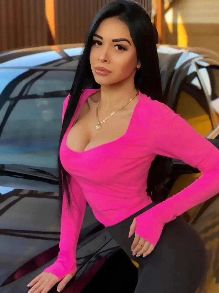 Women's Orange Neon Long-Sleeve Bodysuit