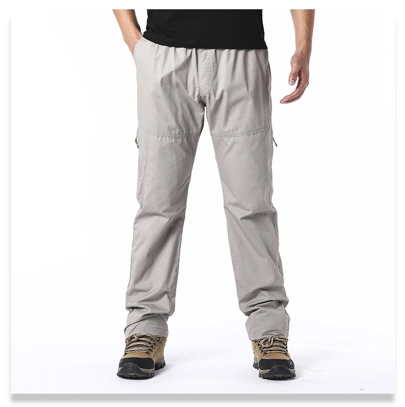 Men's Cotton Cargo Pants with Multiple Pockets