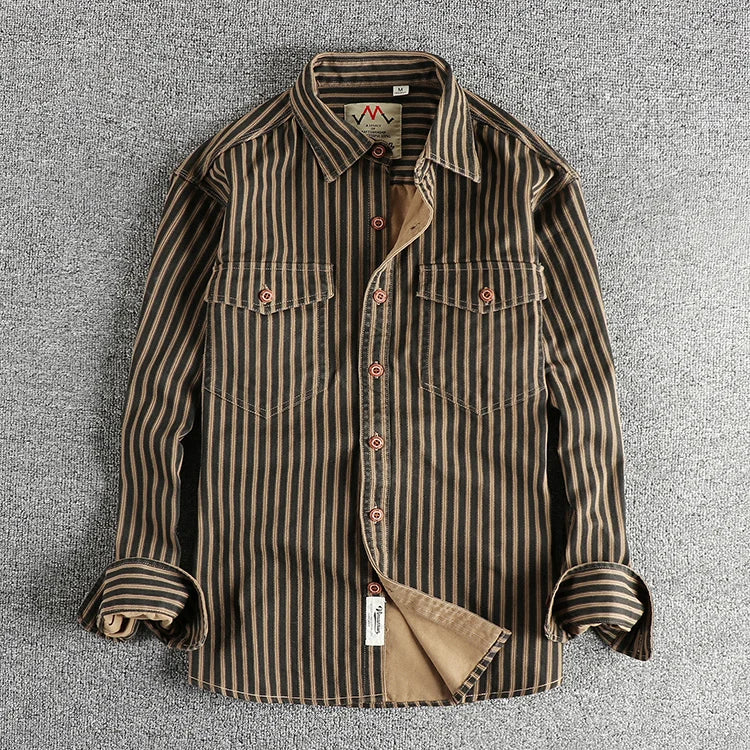 Men's Retro Stripe Long-Sleeve Casual Shirt