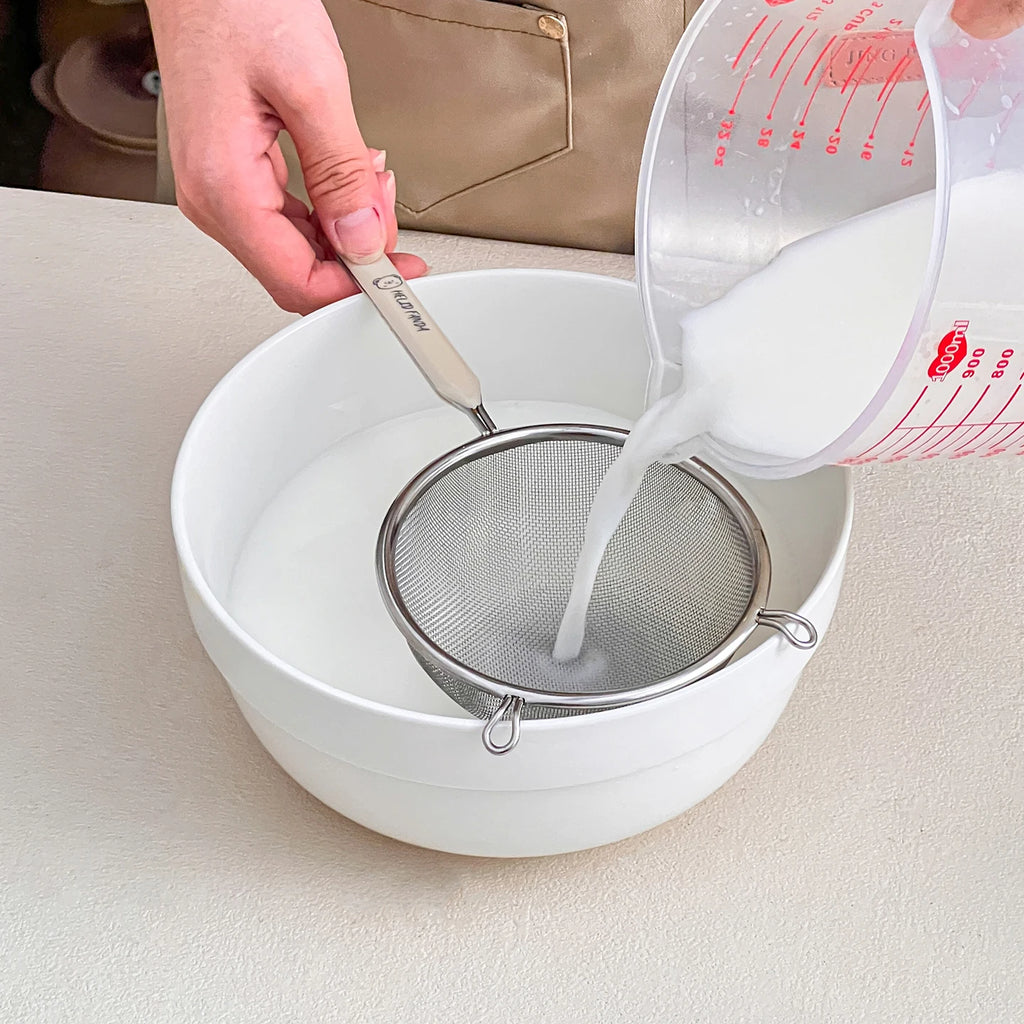Passoire fine en acier inoxydable 304 durable avec poignée en plastique, tamis à farine, écumoire, ustensile de cuisine