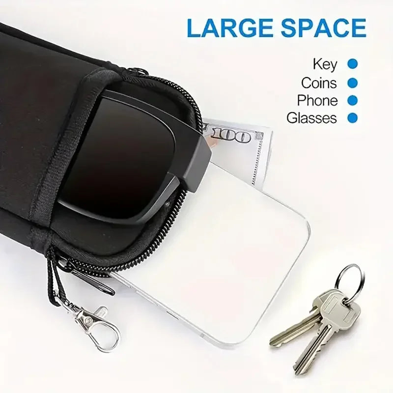 Portable Zippered Soft Eyeglass Case Sunglasses Storage Bag with Hanging Buckle Zipper Glasses Case Protective Glasses Storage C