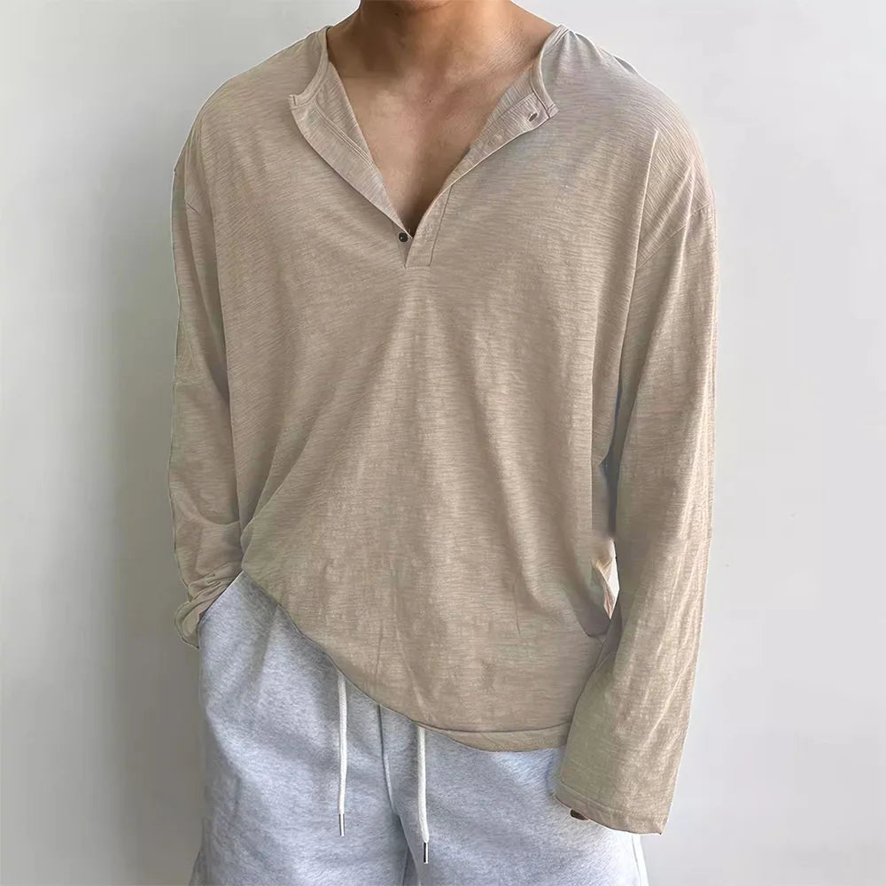 Men's Loose Long-Sleeve T-Shirt - Korean Style