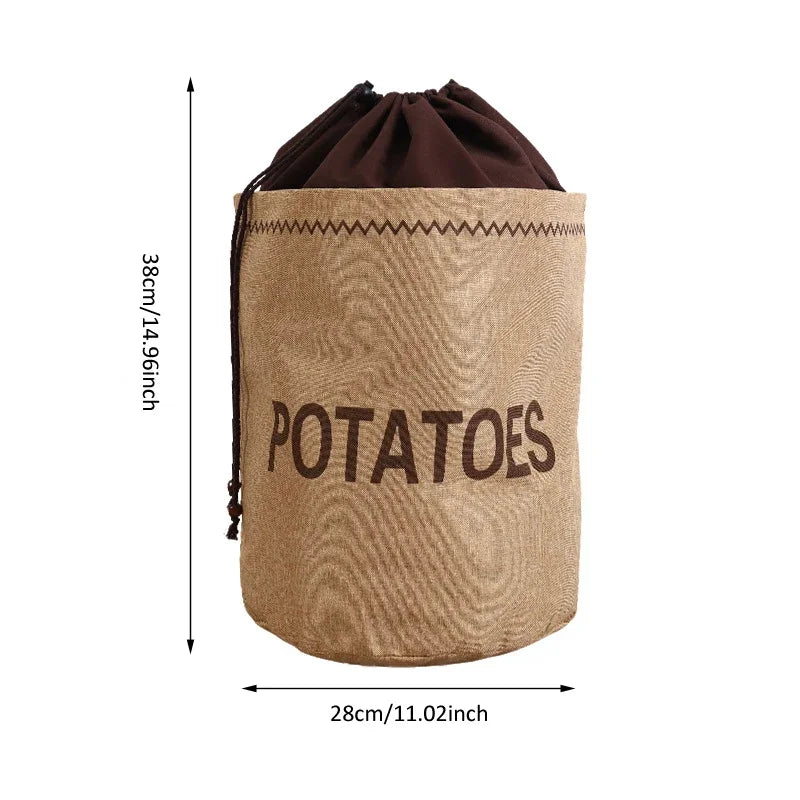 Sac de rangement en toile de jute pour cuisine : ail, oignons, pommes de terre, légumes, pain, sac à cordon, organisateur en tissu de jute pour pommes de terre