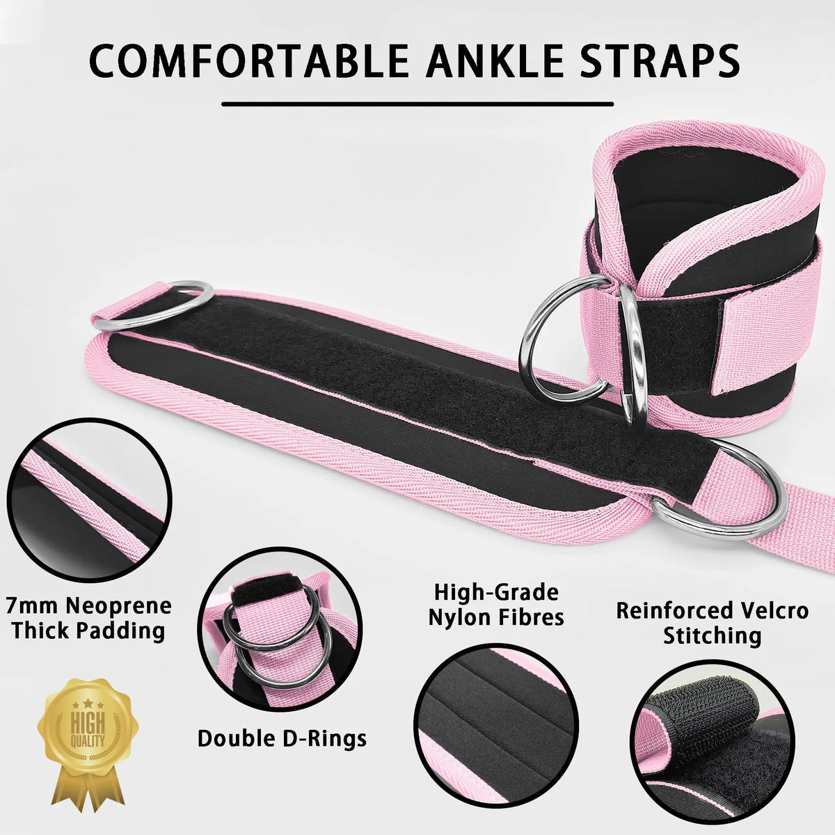 Cable Ankle Straps with D-Ring for Glute & Leg Workouts
