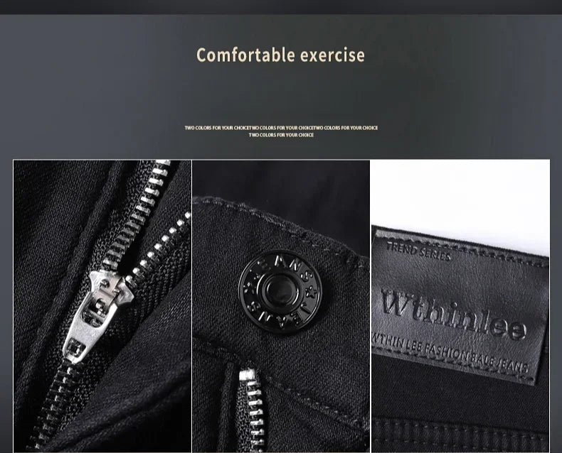 Men's Black Stretch Fleece-Lined Denim Jeans