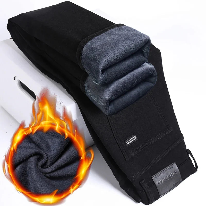 Men's Black Stretch Fleece-Lined Denim Jeans