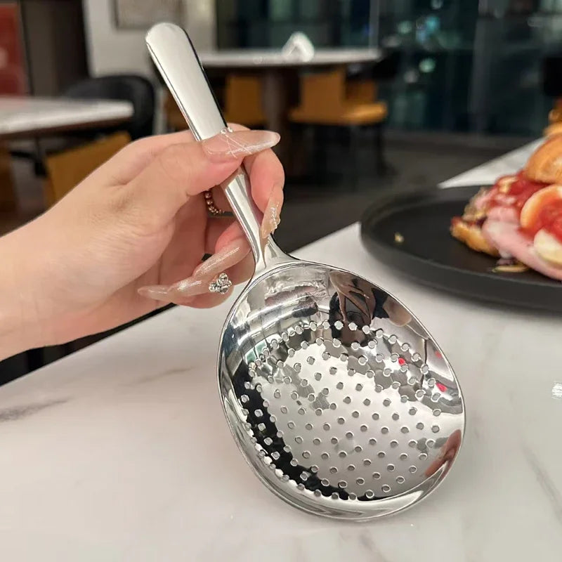 Nouvelle louche de service en acier inoxydable pour restaurant, usage public, filtre à soupe et riz, ustensile de cuisine, grande taille, couleur argentée, ensemble