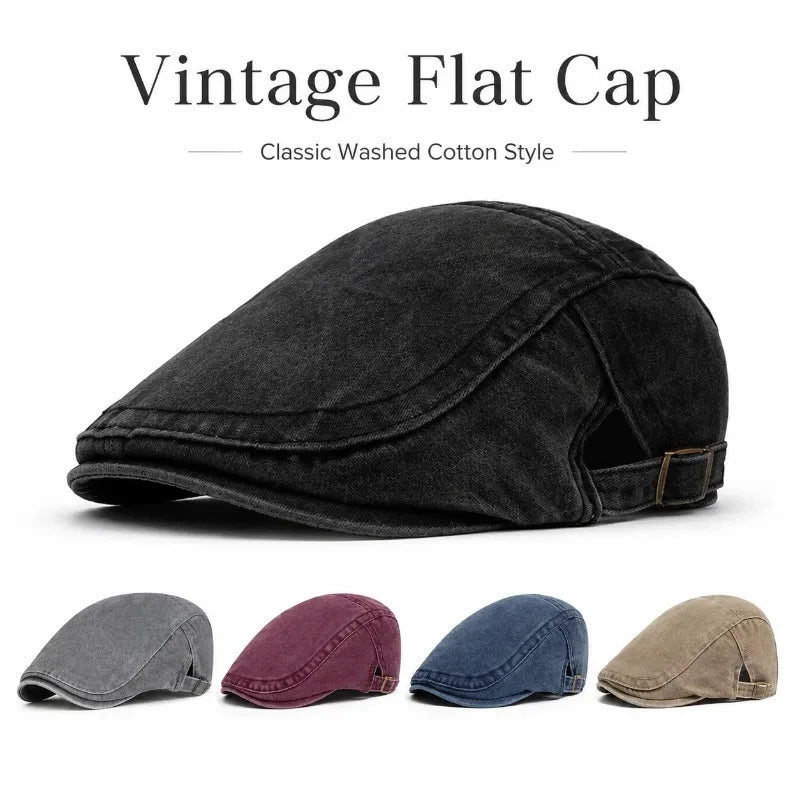 Vintage Washed Cotton Newsboy Hat Duckbill Ivy Casual Flat Cap for Men Women Spring Autumn Driving Cabbie Painter Beret