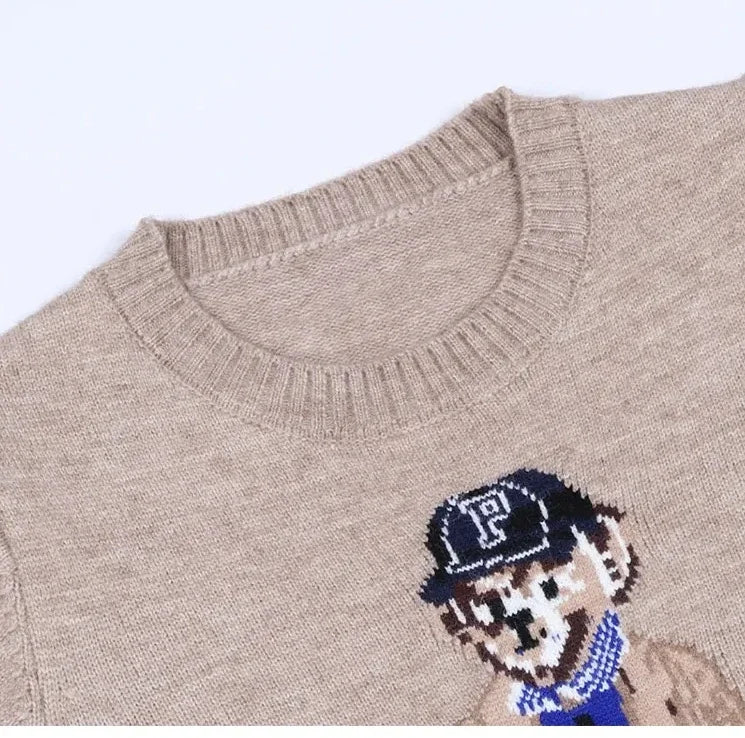 Crochet Bear Knit Sweater Pullover Women Jacquard Knitwear Autumn