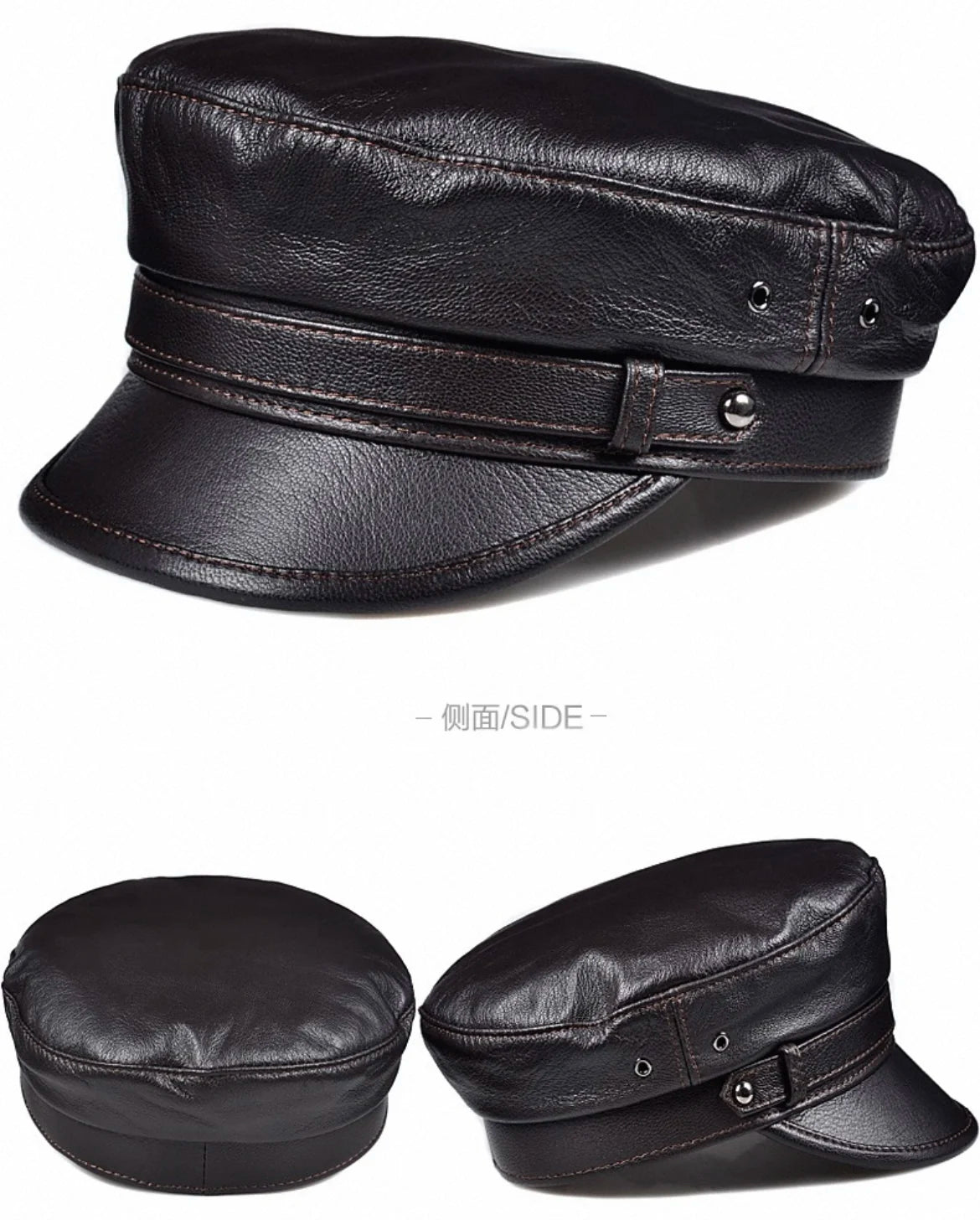 Unisex Genuine Leather Baseball Cap - Navy