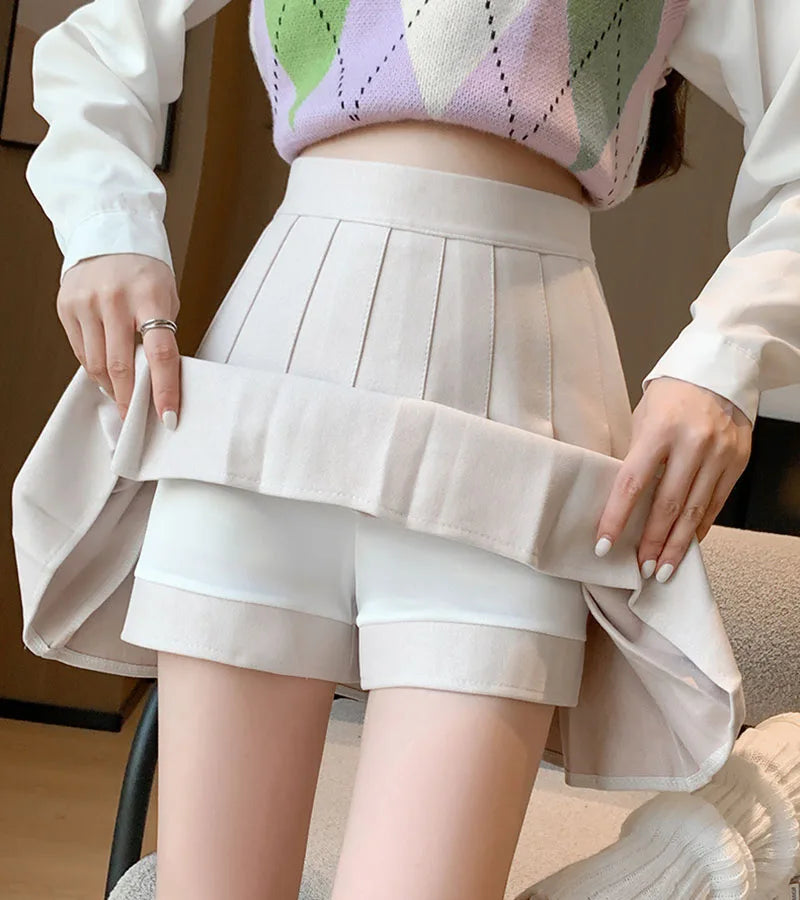 Women's Woolen Pleated Mini Skirt - Korean Style