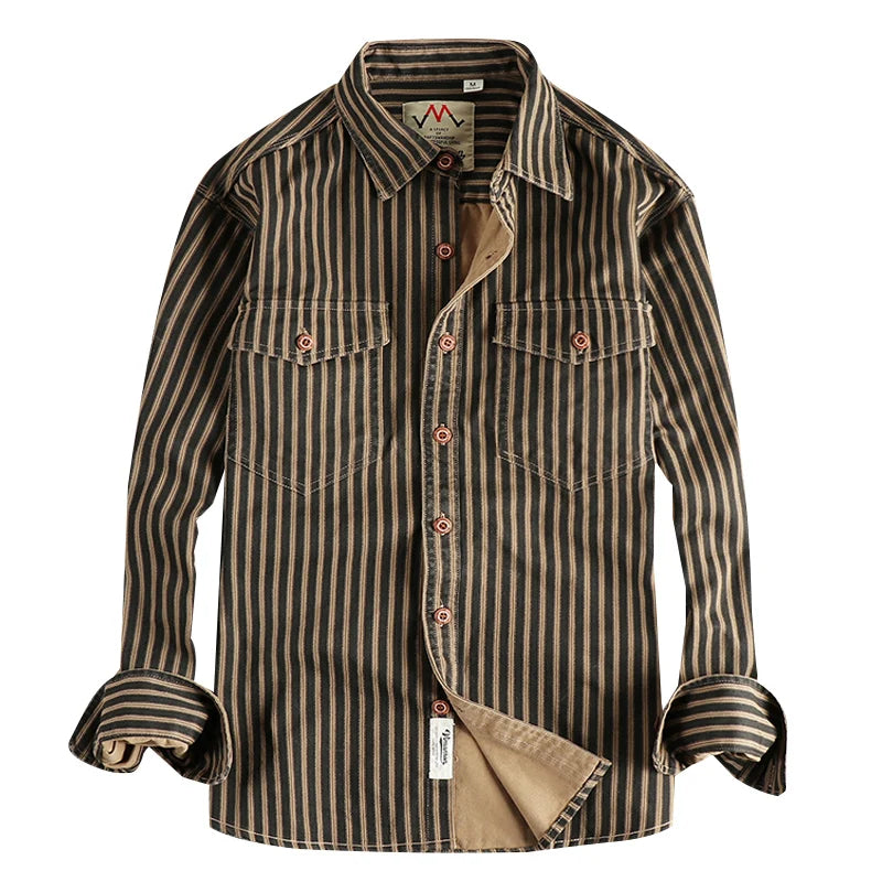 Men's Retro Stripe Long-Sleeve Casual Shirt