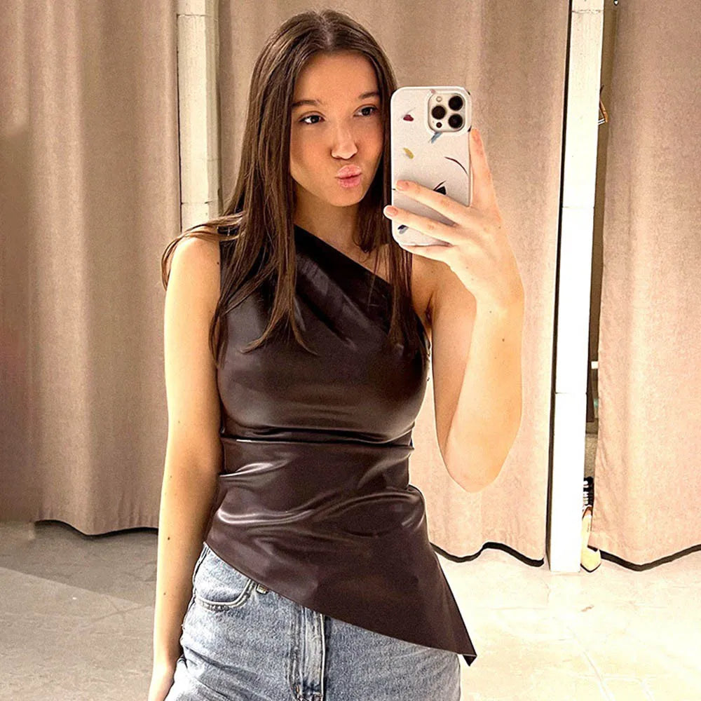 Pure Color Slim One-Shoulder Sleeveless Jacket