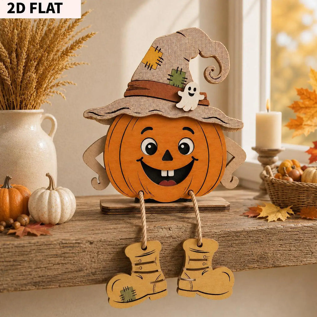 Halloween Wooden Pumpkin Decor 3 Pieces Farmhouse Tabletop Ornament 2D Pumpkin Character Festive Home Desk Mantel Decor Gifts