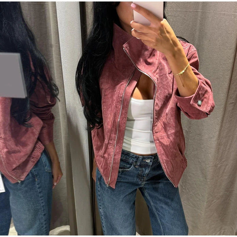 Women's Faux Suede Belted Winter Jacket