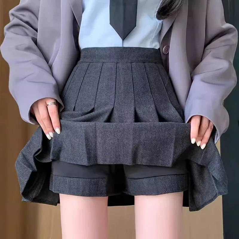 Women's Woolen Pleated Mini Skirt - Korean Style