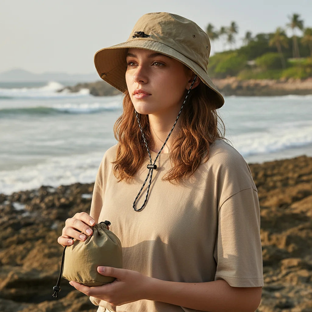 Fisherman Hat Foldable Quick Dry UV Protect Windproof Strap One Size Black, Gray, Khaki for Outdoor Travel Beach Men Women