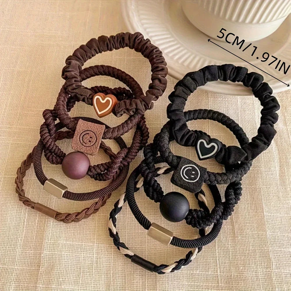 Boho Chic Women's Hair Ties Set - Cute Heart Charm & Bead Elastic Headbands for All Hair Types, for Ponytails and Workouts