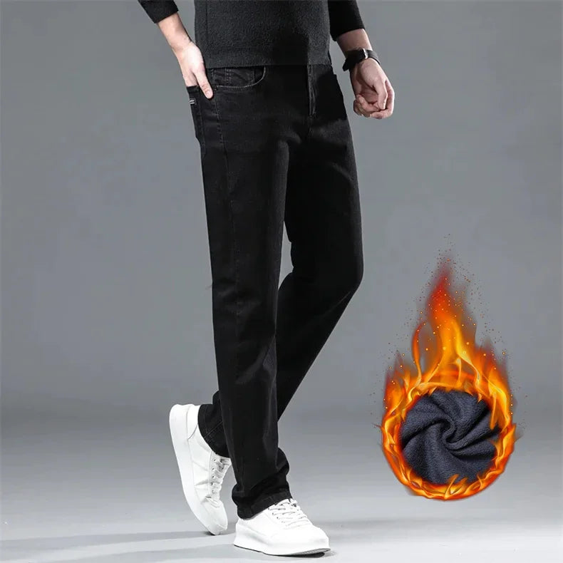 Men's Black Stretch Fleece-Lined Denim Jeans