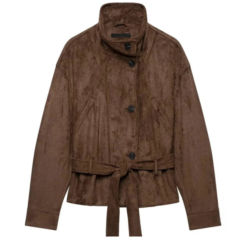 Women's Faux Suede Belted Winter Jacket
