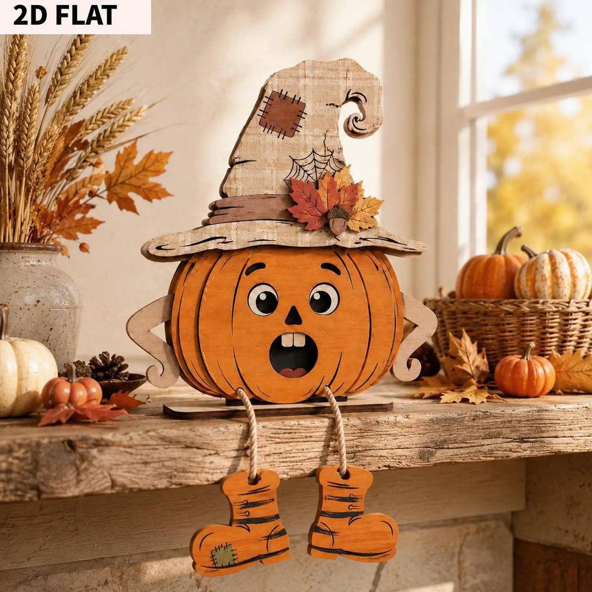 Halloween Wooden Pumpkin Decor 3 Pieces Farmhouse Tabletop Ornament 2D Pumpkin Character Festive Home Desk Mantel Decor Gifts