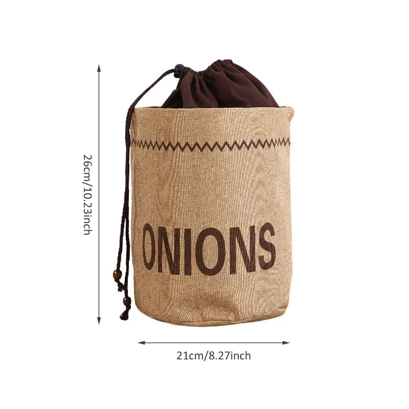 Sac de rangement en toile de jute pour cuisine : ail, oignons, pommes de terre, légumes, pain, sac à cordon, organisateur en tissu de jute pour pommes de terre