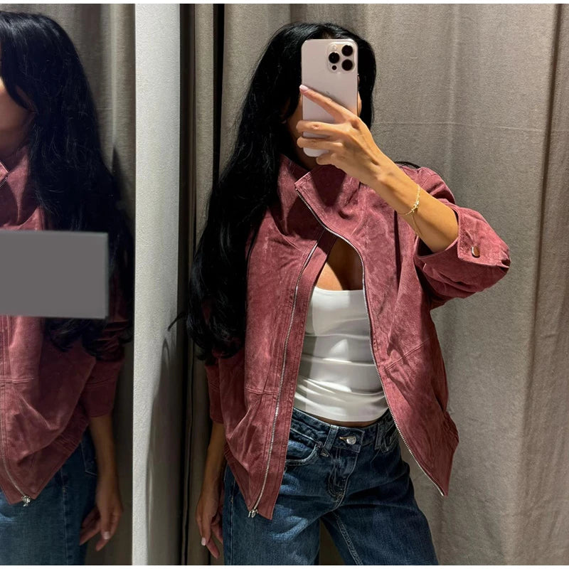 Women's Faux Suede Belted Winter Jacket