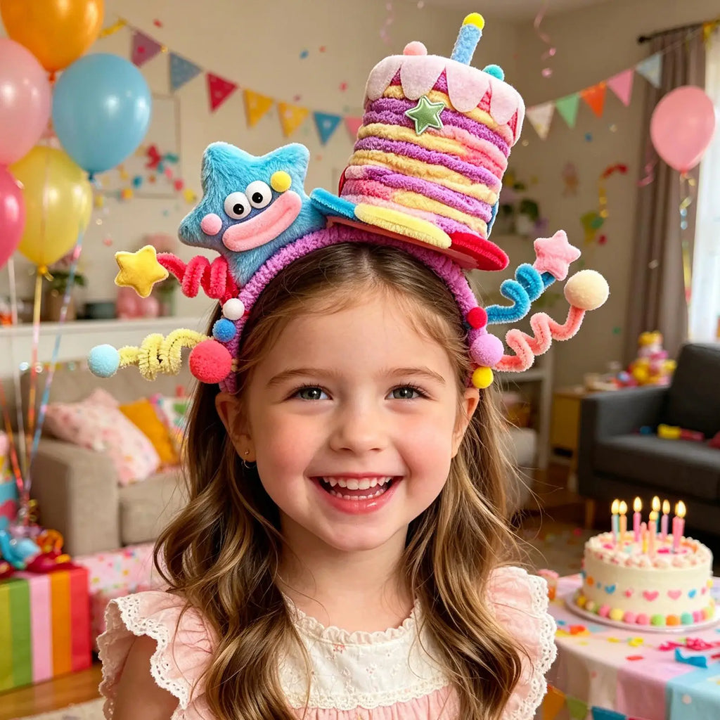 1PC Cake Star Headband Cartoon Headpieces Adjustable Twisted Bar Headband Headwear  Birthday Parties Photography Hair Hoops