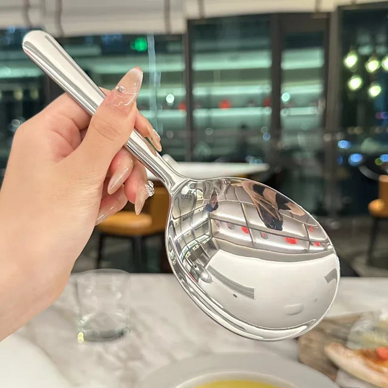 Nouvelle louche de service en acier inoxydable pour restaurant, usage public, filtre à soupe et riz, ustensile de cuisine, grande taille, couleur argentée, ensemble