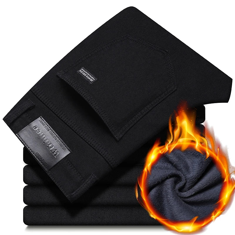 Men's Black Stretch Fleece-Lined Denim Jeans