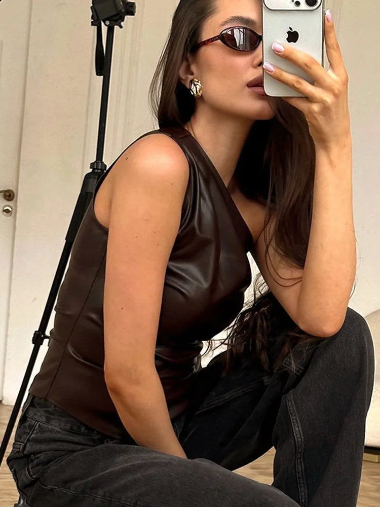 Pure Color Slim One-Shoulder Sleeveless Jacket