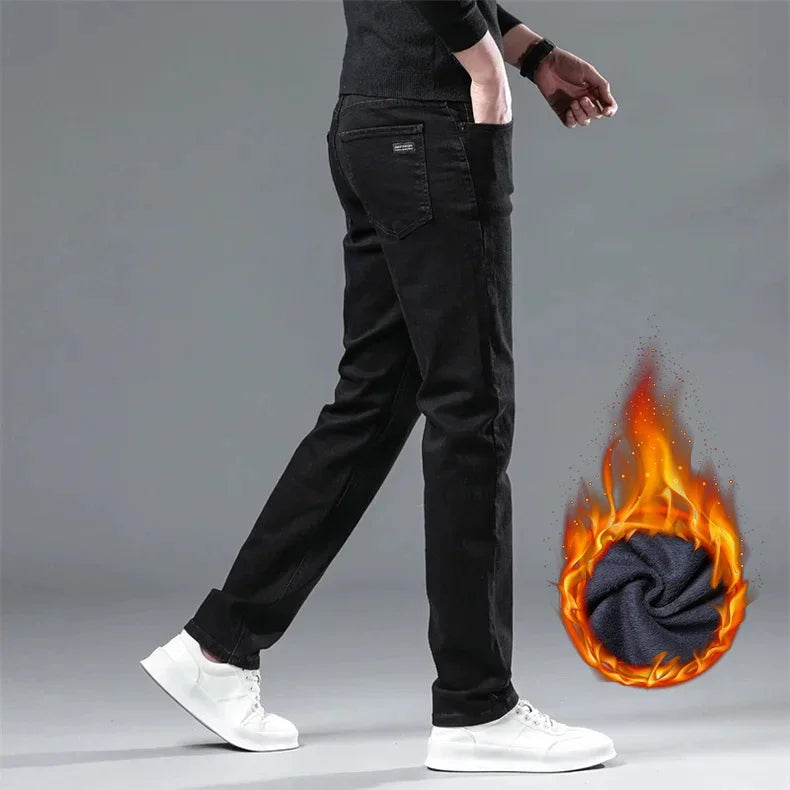 Men's Black Stretch Fleece-Lined Denim Jeans