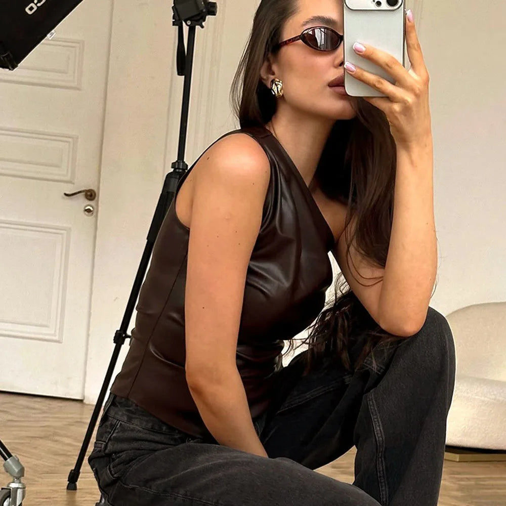 Pure Color Slim One-Shoulder Sleeveless Jacket