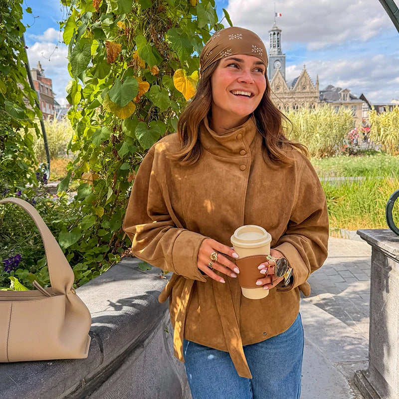 Women's Faux Suede Belted Winter Jacket