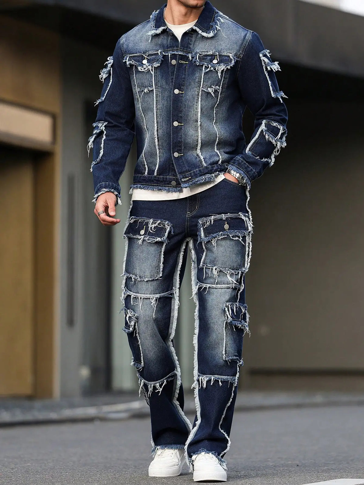 Men's Denim Suit - Multi-Pocket Jacket & Pants