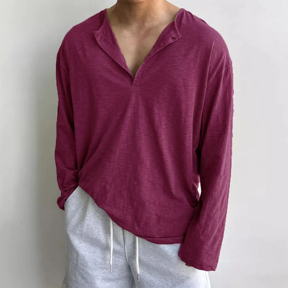 Men's Loose Long-Sleeve T-Shirt - Korean Style