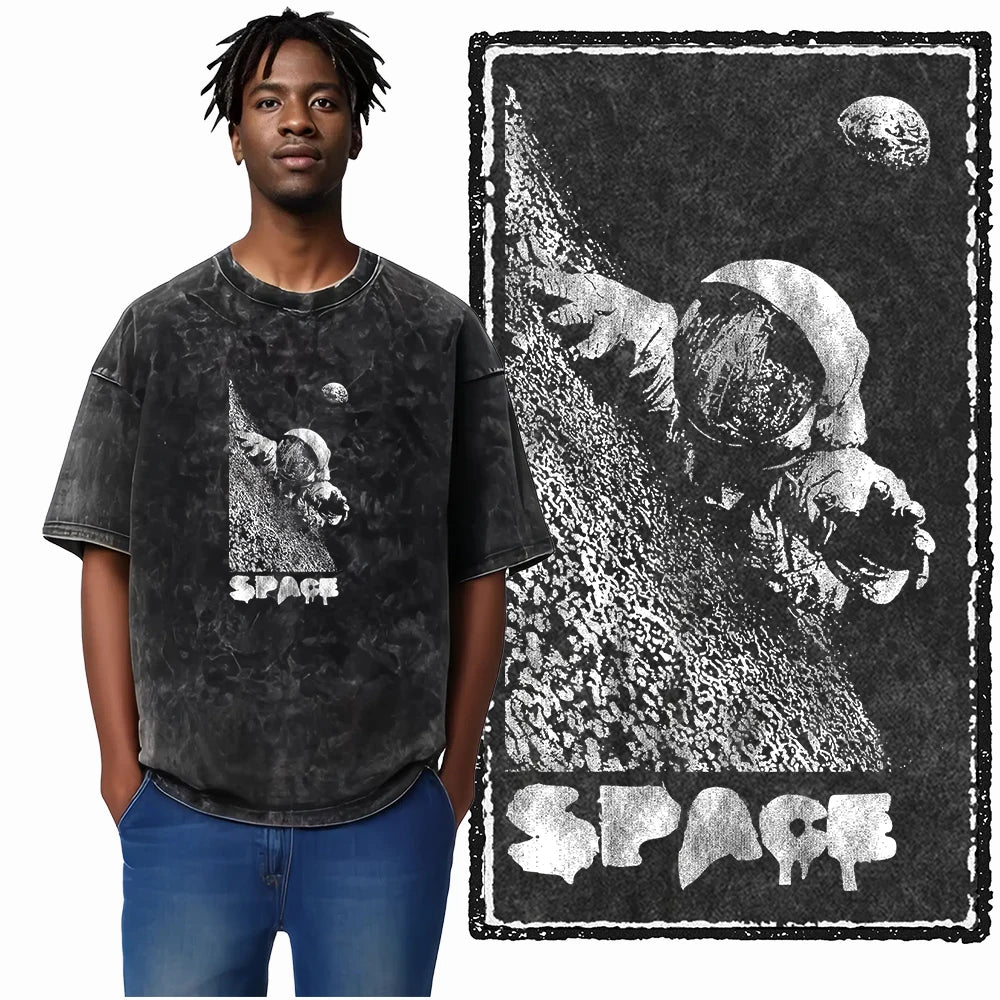 Astronaut Space Print Cotton Graphic T-Shirt