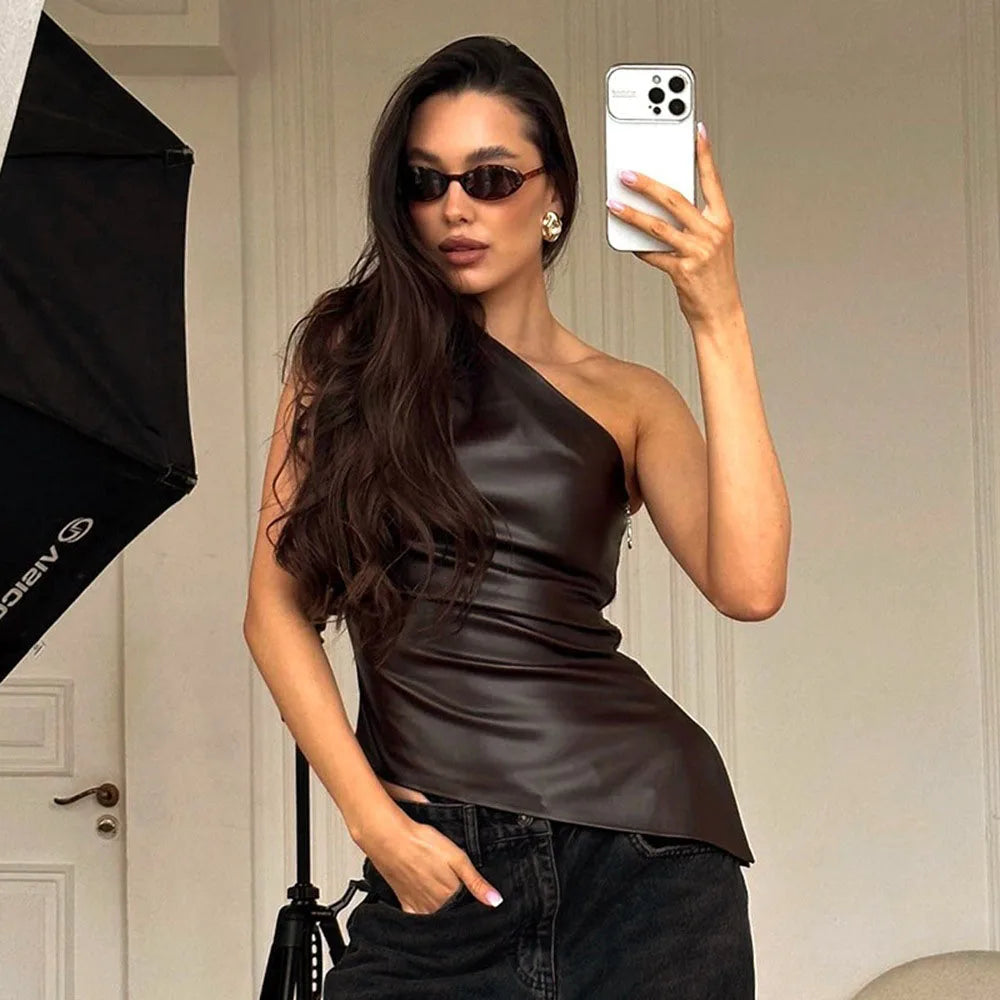 Pure Color Slim One-Shoulder Sleeveless Jacket