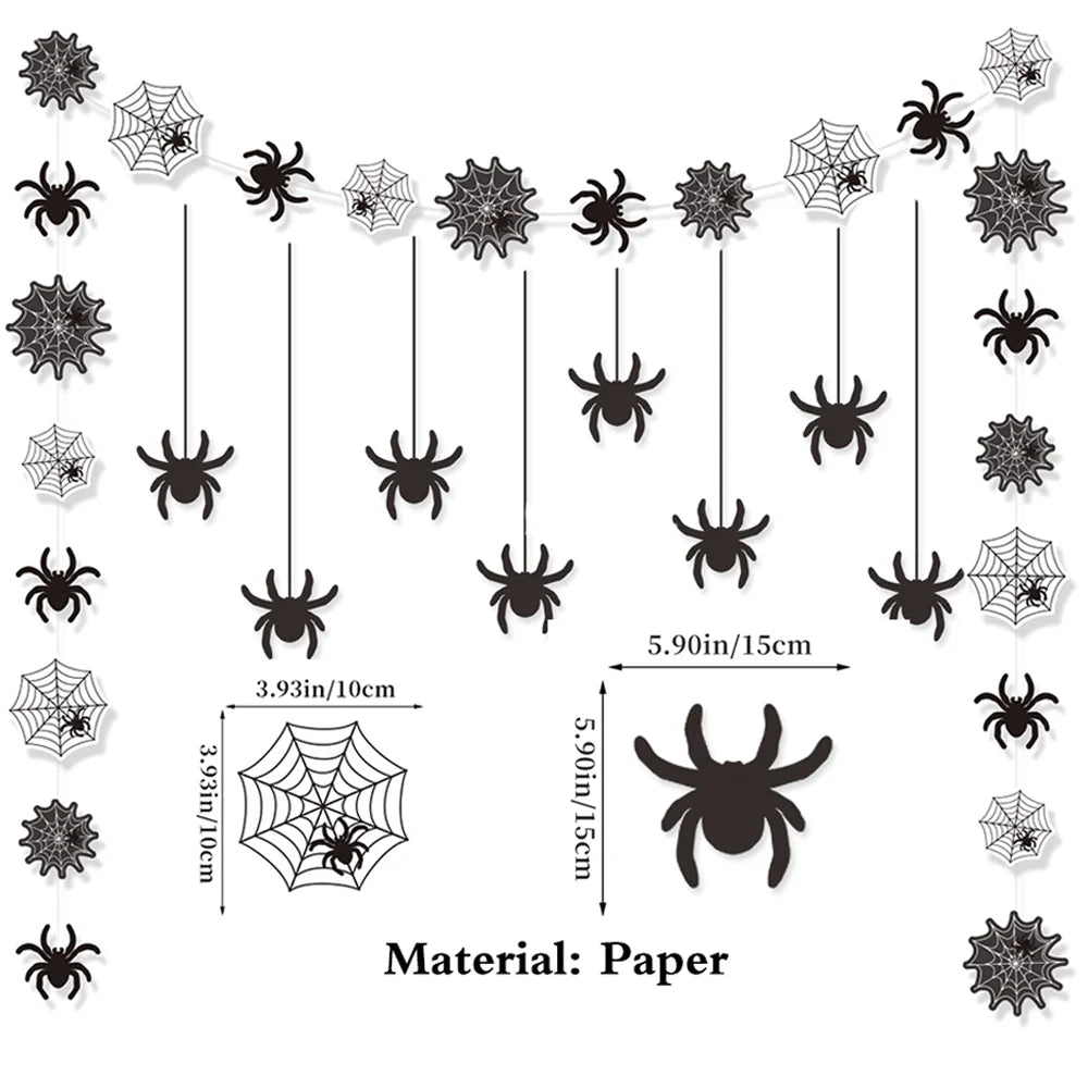 Halloween Party Decorations Set Happy Halloween Banner Trick or Treat Garland Spider Web Hanging Swirls Cupcake Toppers Balloons