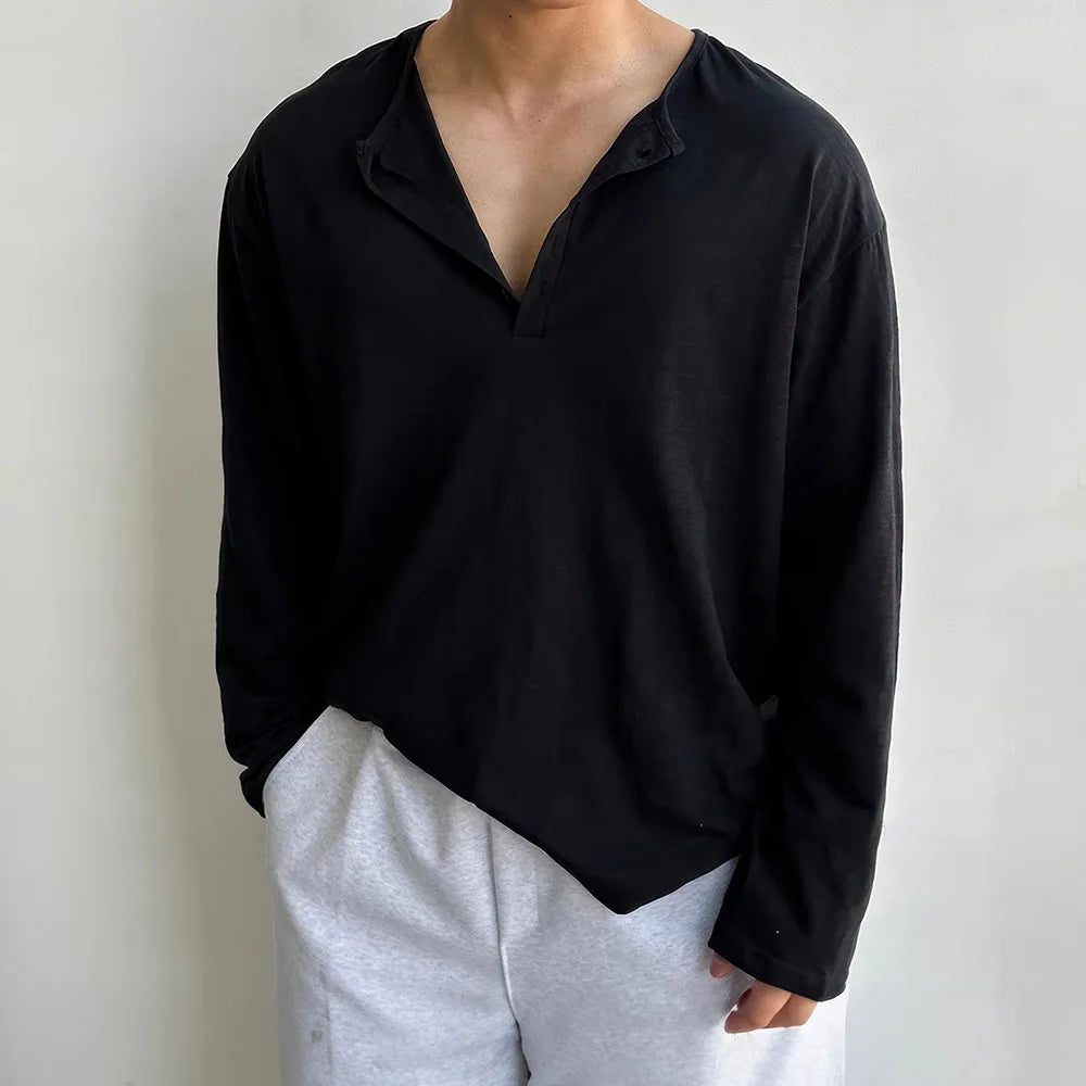 Men's Loose Long-Sleeve T-Shirt - Korean Style