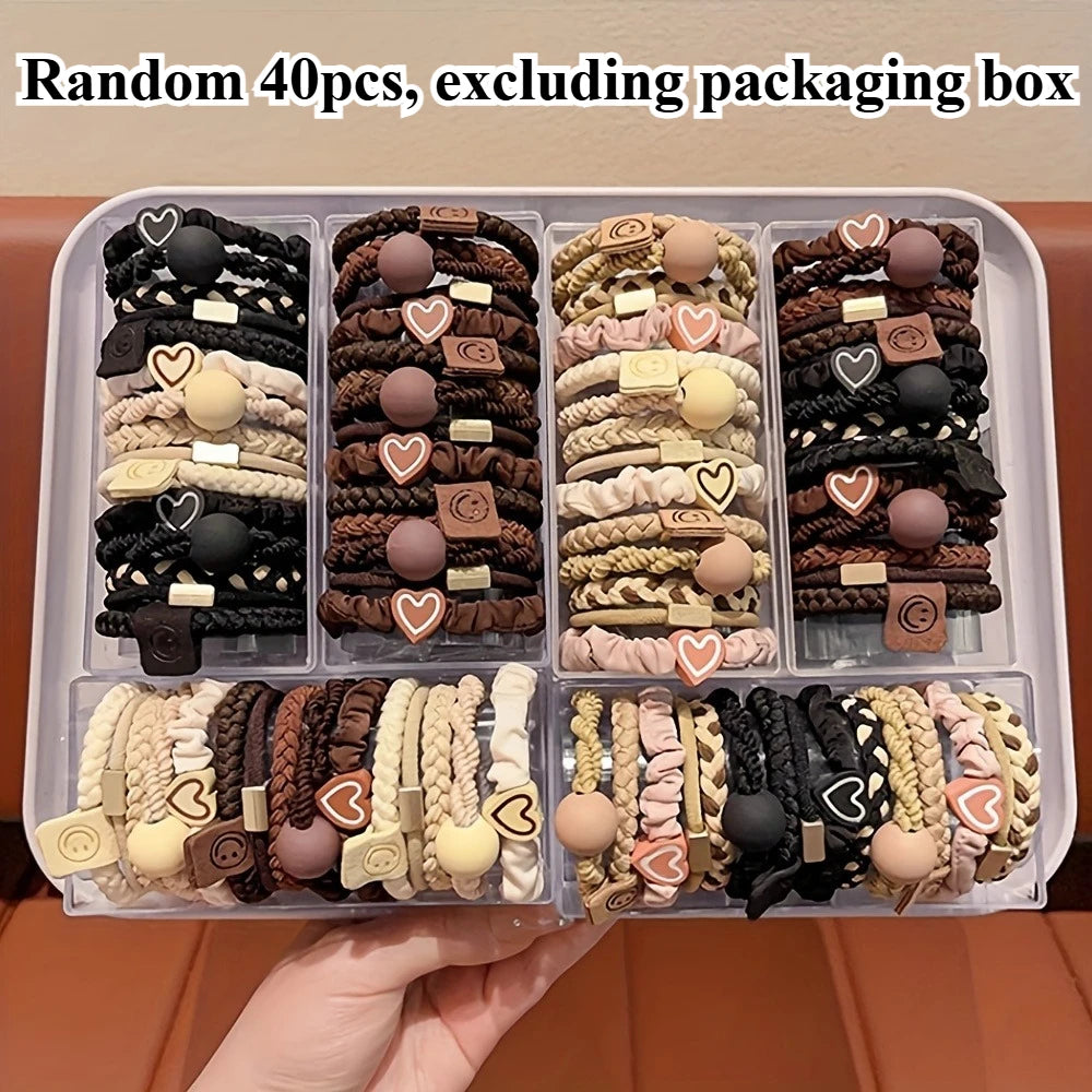 Boho Chic Women's Hair Ties Set - Cute Heart Charm & Bead Elastic Headbands for All Hair Types, for Ponytails and Workouts