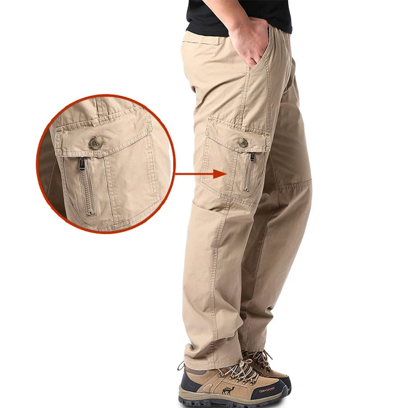 Men's Cotton Cargo Pants with Multiple Pockets