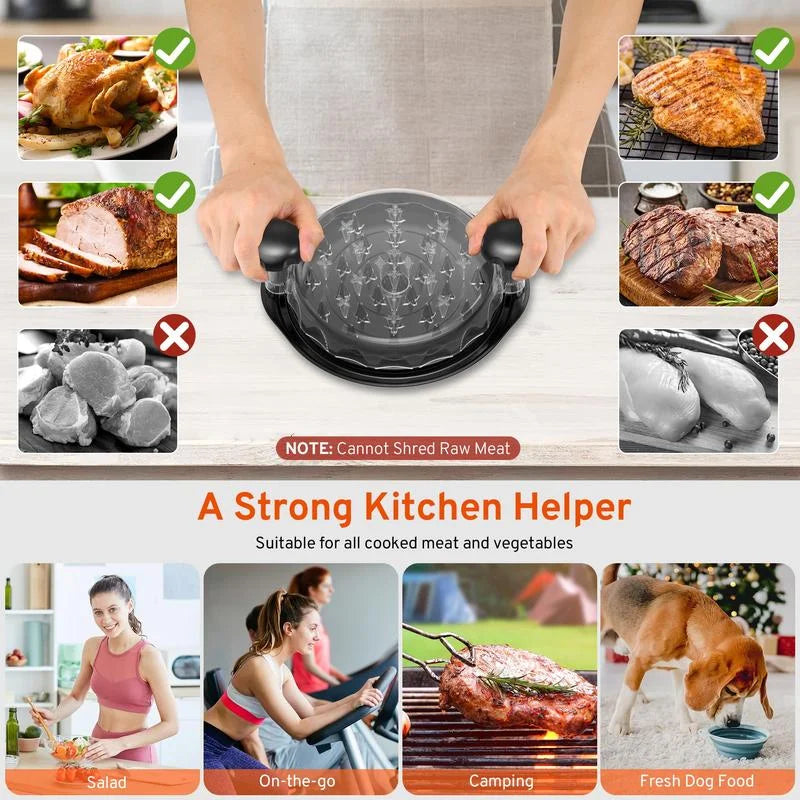 Outil de déchiquetage pour blanc de poulet avec couvercle transparent, hachoir à viande pour poulet, bœuf, chou et légumes, outil de cuisine rotatif