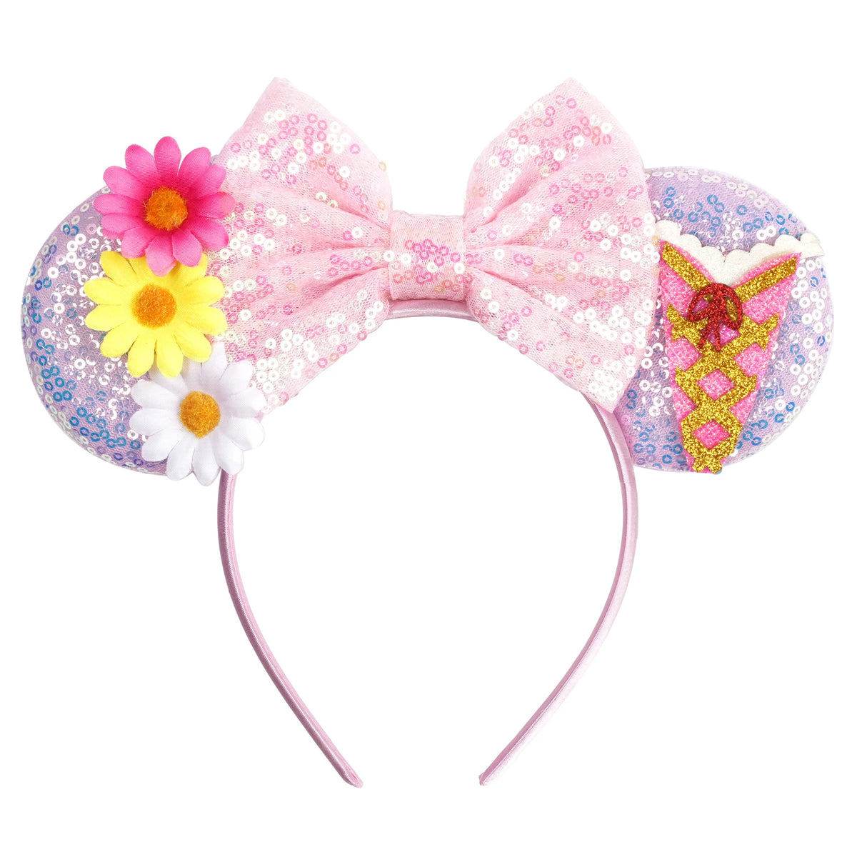 Fashion Cute Mouse Princess Headband 3.3"Ears For Kids Rapunzel Hair Band Women Hair Accessories Girls Sequins Bow Headwear