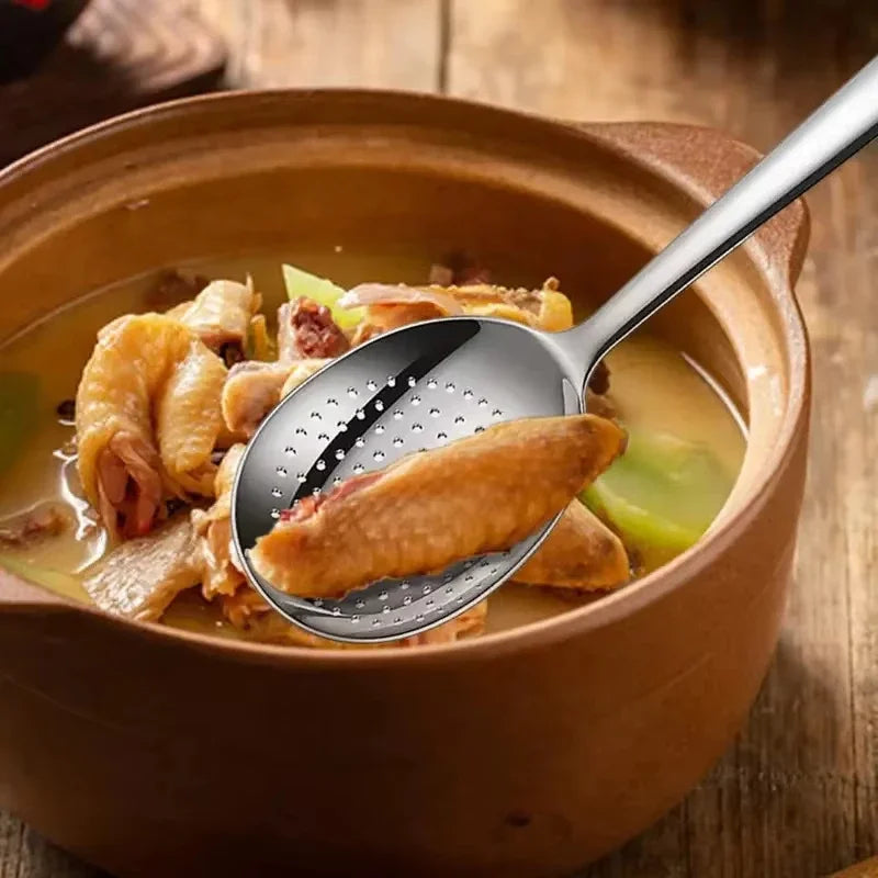 Nouvelle louche de service en acier inoxydable pour restaurant, usage public, filtre à soupe et riz, ustensile de cuisine, grande taille, couleur argentée, ensemble
