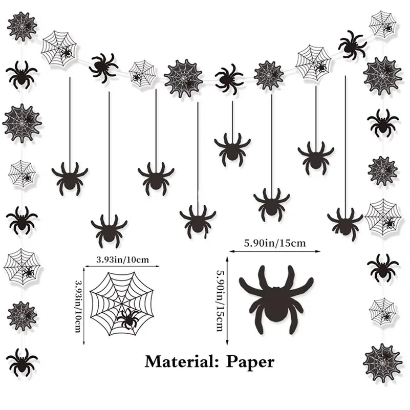 Halloween Party Decorations Set Happy Halloween Banner Trick or Treat Garland Spider Web Hanging Swirls Cupcake Toppers Balloons