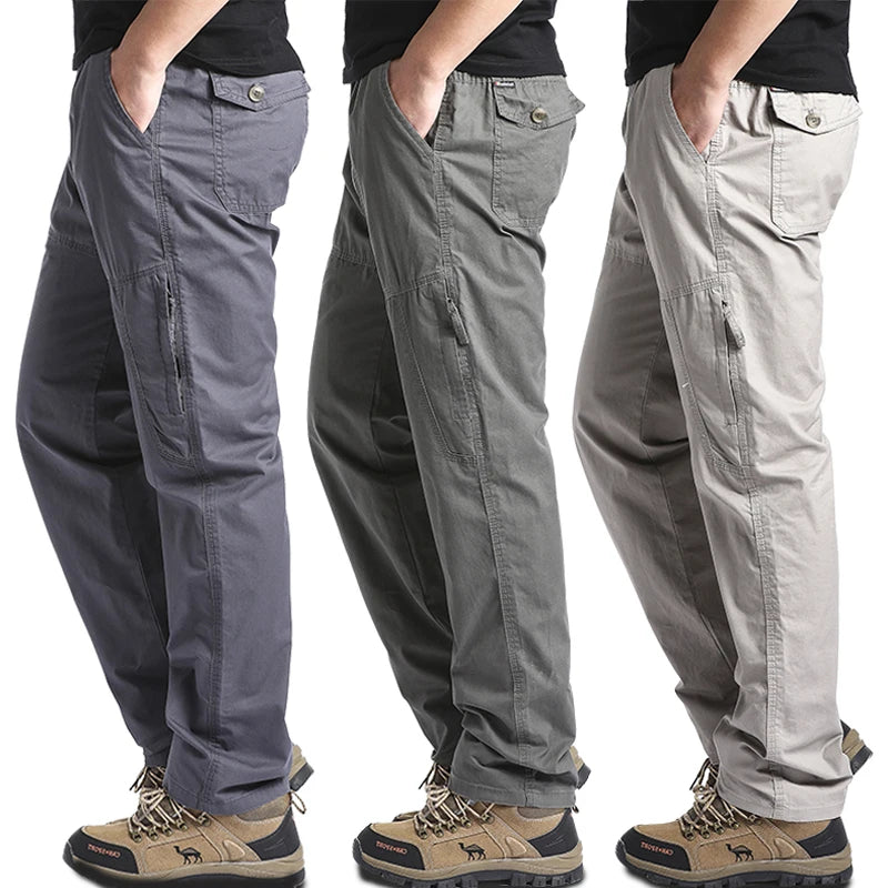 Men's Cotton Cargo Pants with Multiple Pockets