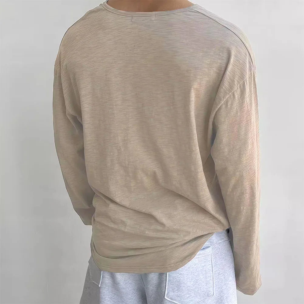 Men's Loose Long-Sleeve T-Shirt - Korean Style